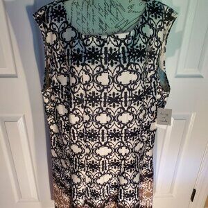 NWT Danny & Nicole Scuba Sleeveless Dress Tan Brown Black Print Size 24W